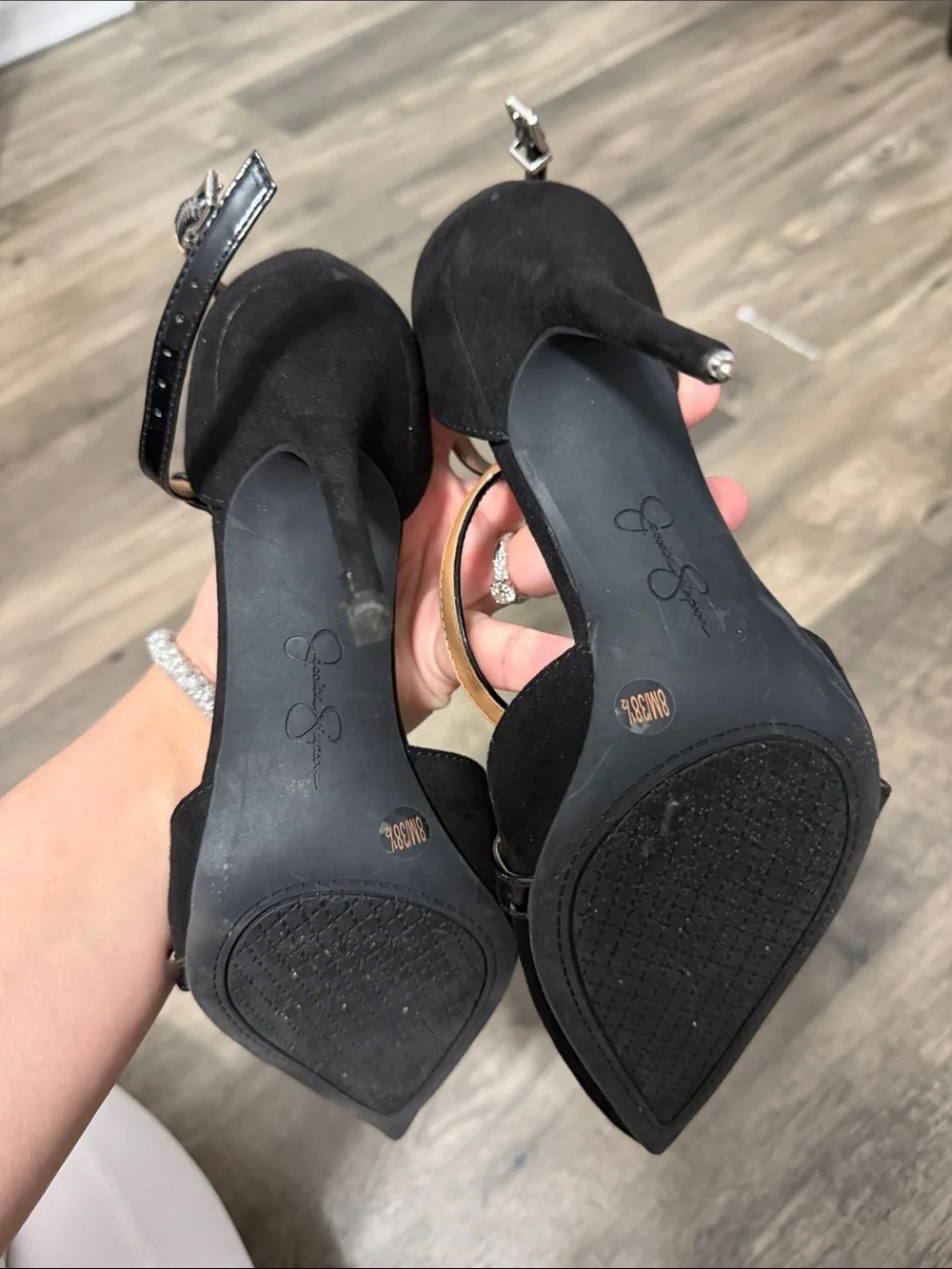Jessica Simpson Black Suede Pointed T-Strap High Heels